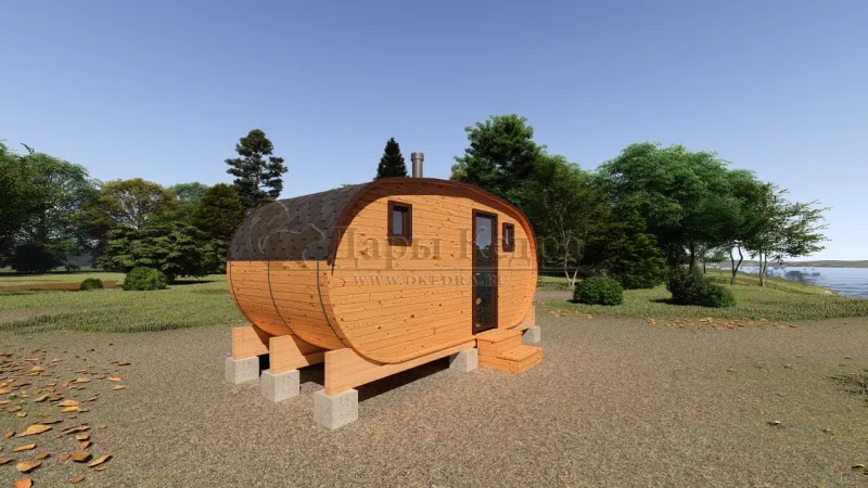 Баня-бочка овальная из кедра 5х2,2 метра