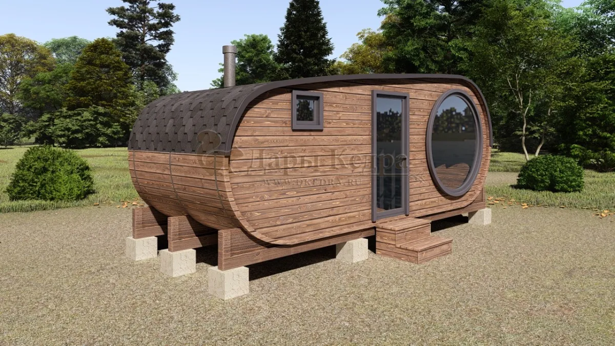 Баня-бочка «Танк» из кедра 6х2,2 метра