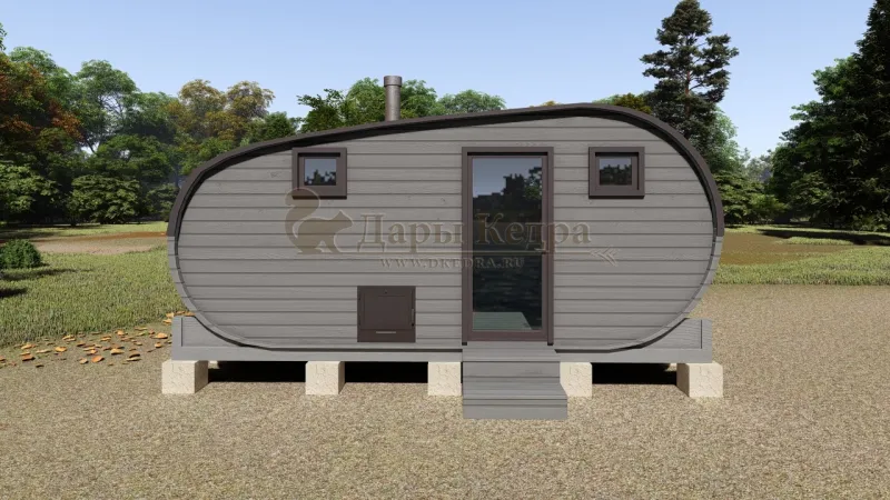 Баня-бочка «Танк» из кедра 5х2,2 метра (вариант 2)