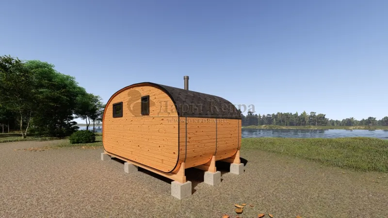 Баня-бочка «Гипоид» из кедра 5х2,2 метра (вариант 1)