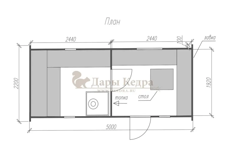 Баня-бочка «Танк» из кедра 5х2,2 метра (вариант 1)