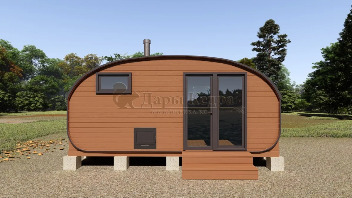 Баня-бочка «Гипоид» из кедра 5х2,2 метра (вариант 2)