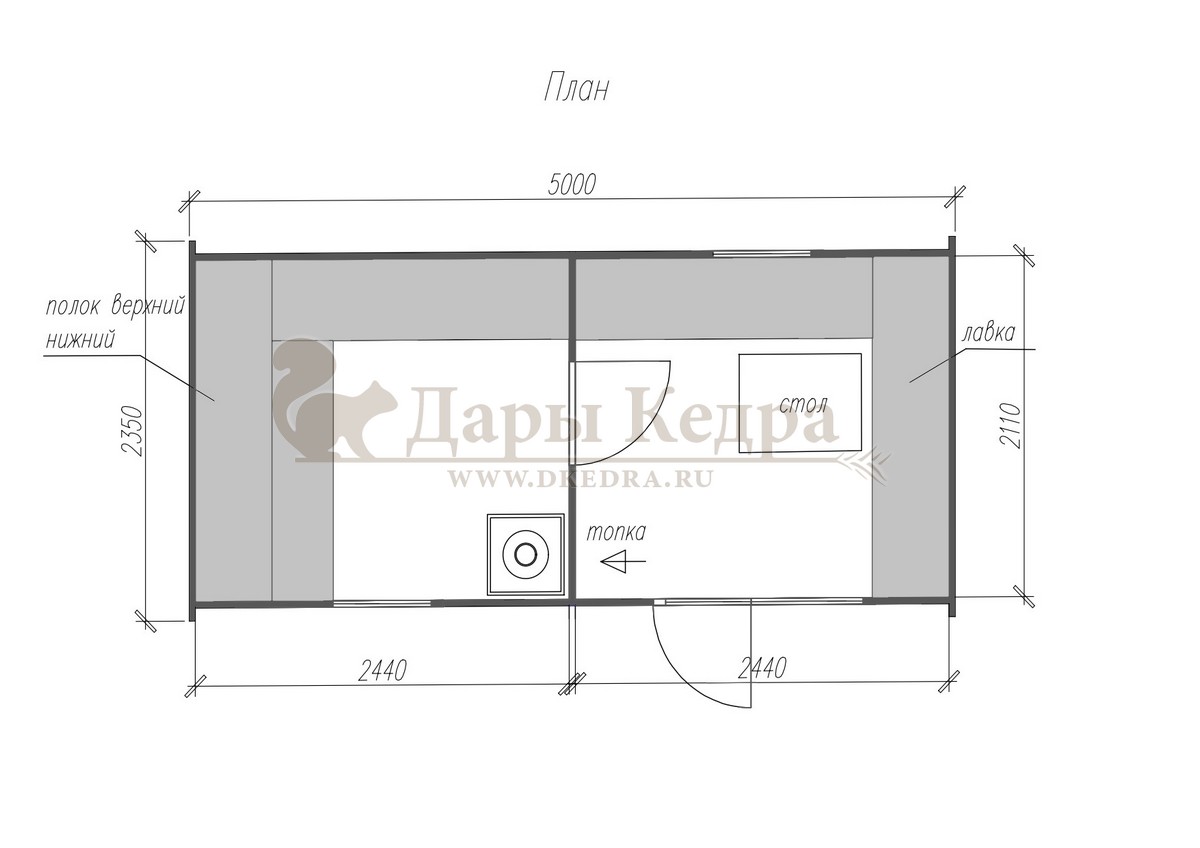 Баня «Викинг» из кедра 5х2,2 м с боковым входом