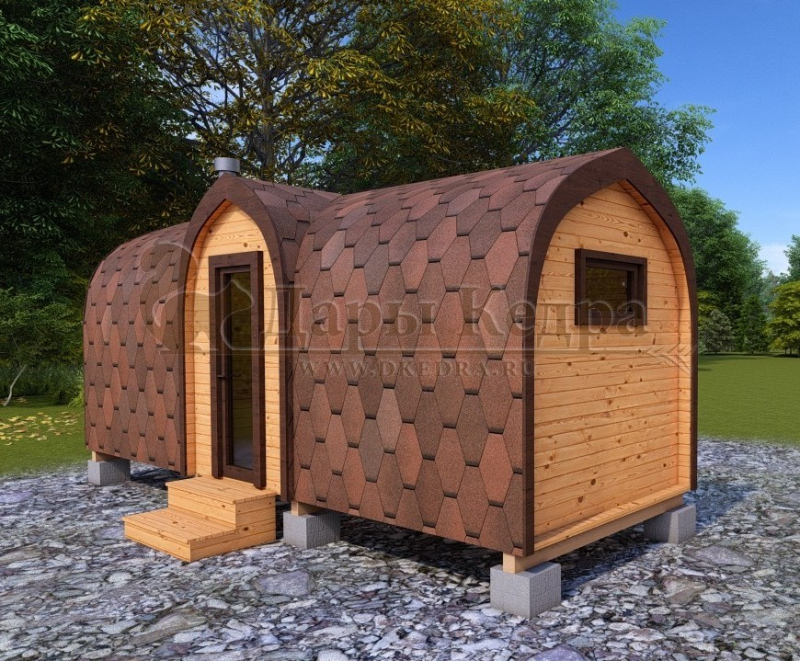 Баня «Викинг» из кедра 6х2,35 м с боковым входом