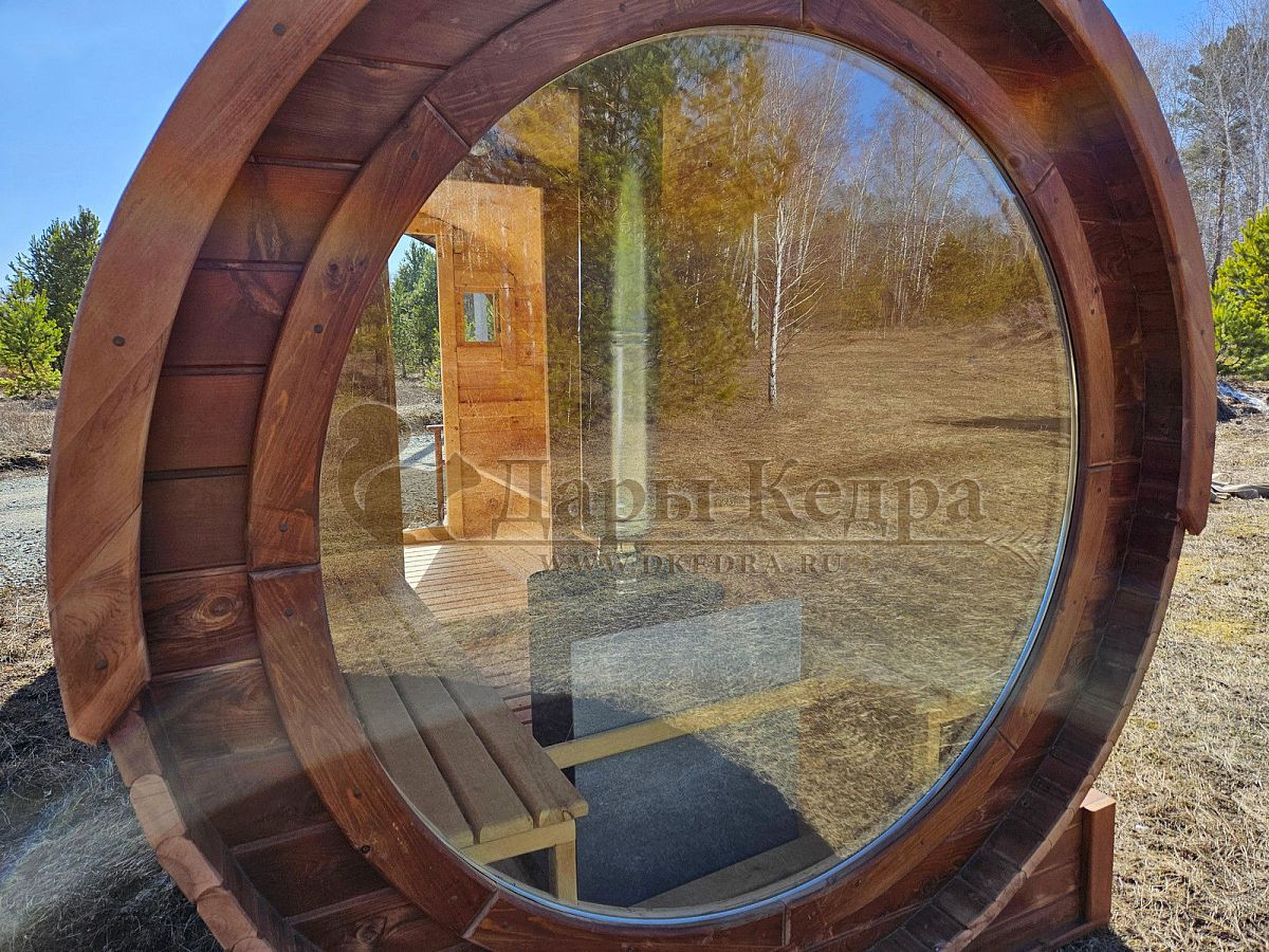 Кедровая баня-бочка «Орео» с панорамным окном